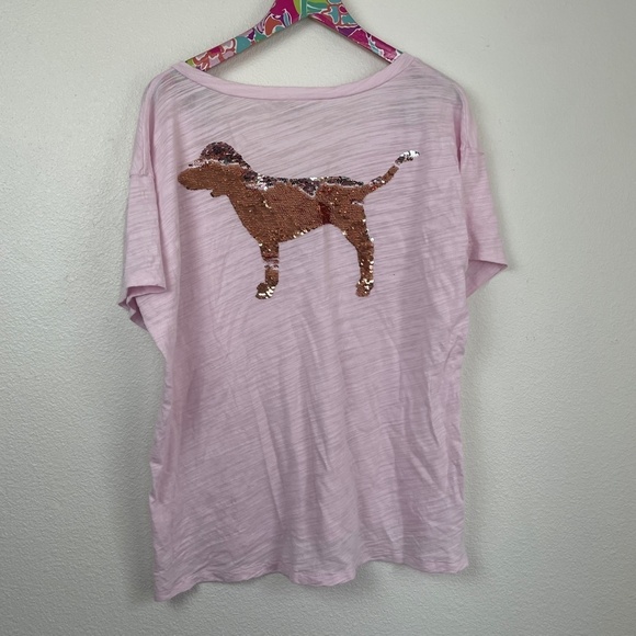 VS PINK pink v-neck sequins tee size L // 1705 - Picture 6 of 6